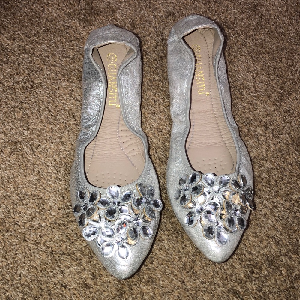 Guansitu foldable Silver Ballet Flats Size 9.5